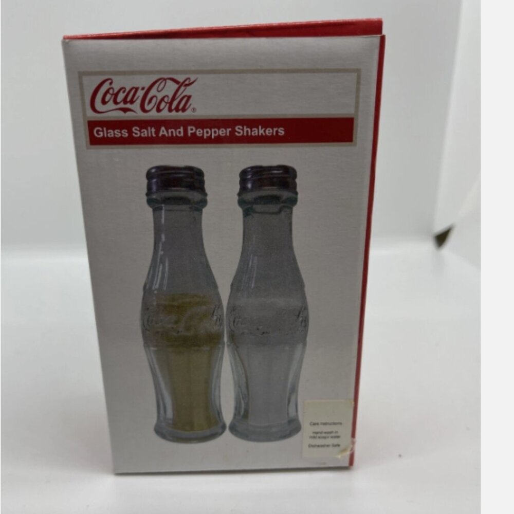Vintage Coca Cola Collectible 6" Clear Glass Coke Bottle Salt & Pepper Shakers‎